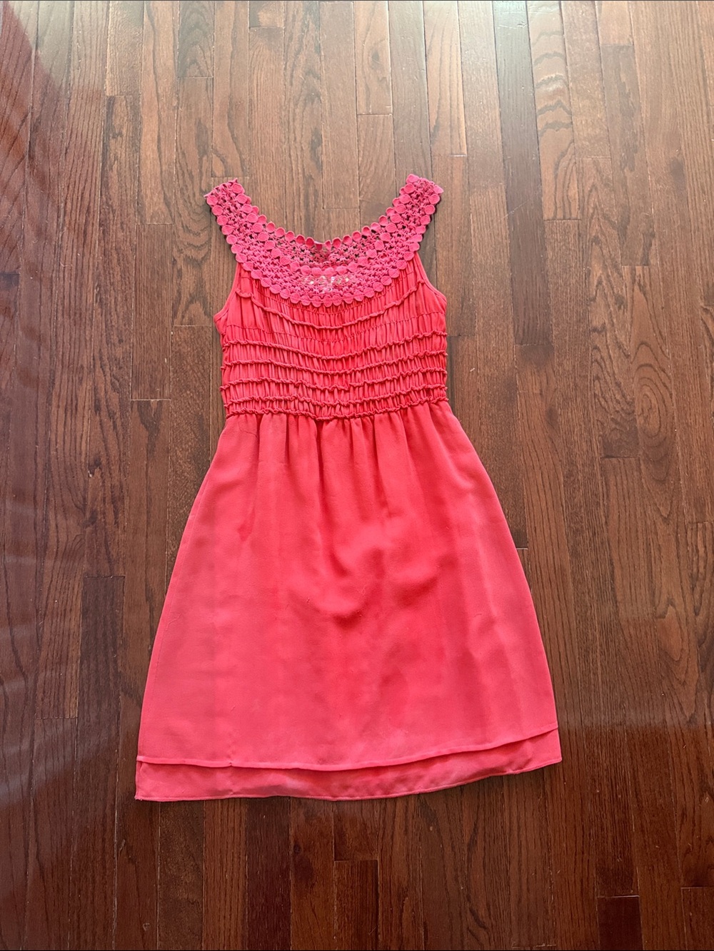 Max Studio Coral Pink Crochet Yoke Casual Dress